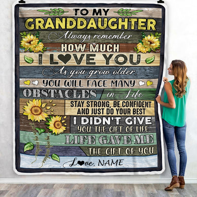 Personalized To My Granddaughter Blanket From Grandma Nana Always Remember How Much I Love You Wood Sunflower Granddaughter Birthday Christmas Fleece Blanket | siriusteestore