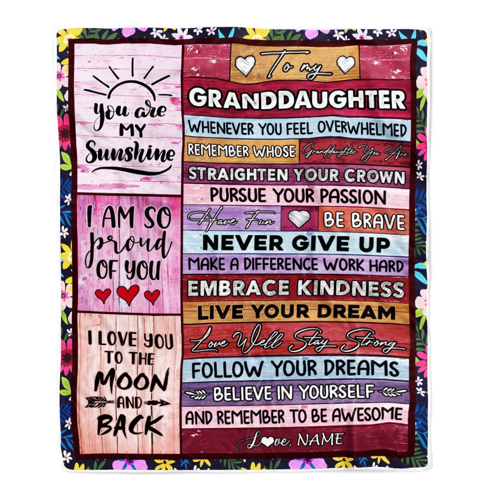 Personalized To My Granddaughter Blanket From Grandma Nana Believe In Yourself Awesome Pink Wood Birthday Graduation Christmas Customized Fleece Blanket | siriusteestore