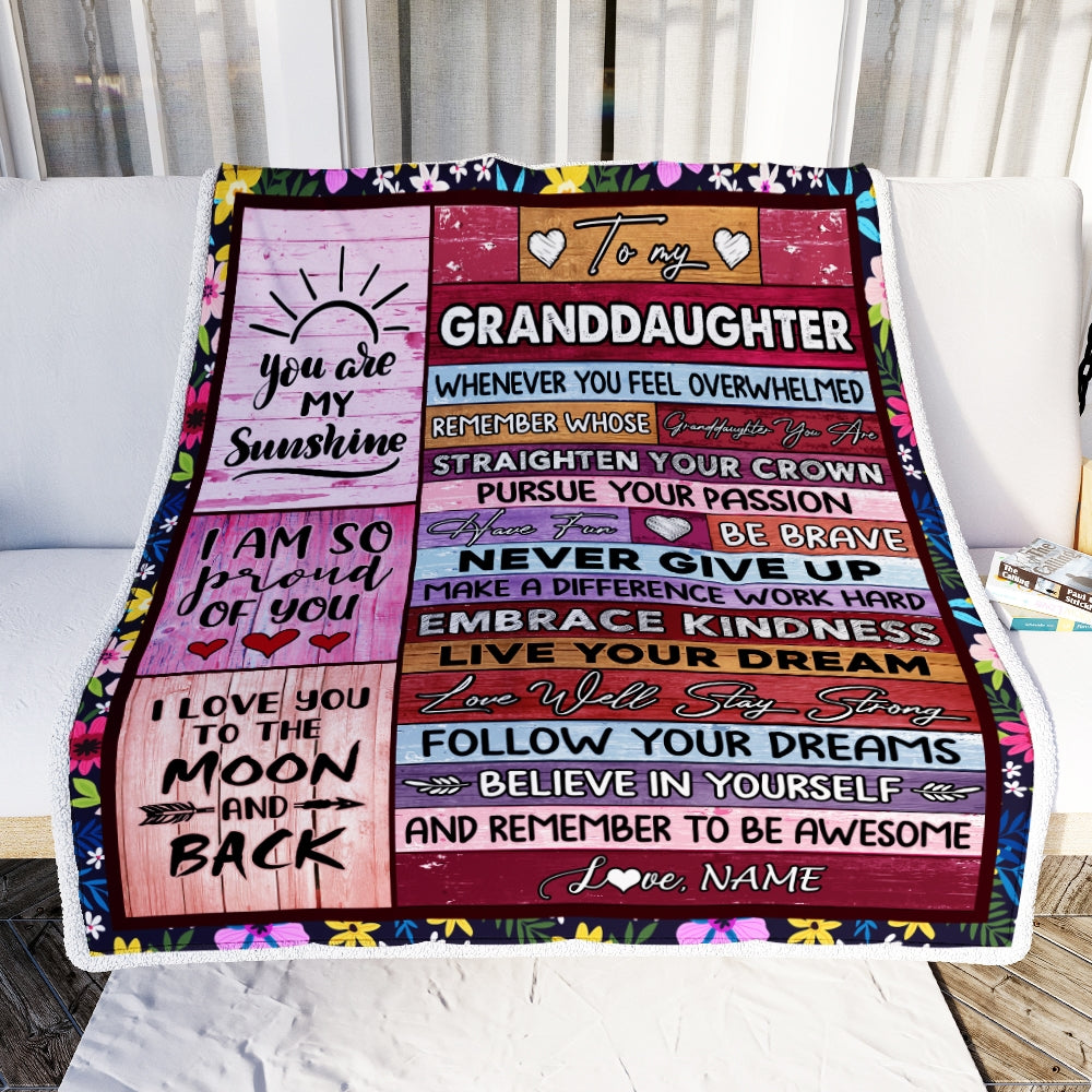 Personalized To My Granddaughter Blanket From Grandma Nana Believe In Yourself Awesome Pink Wood Birthday Graduation Christmas Customized Fleece Blanket | siriusteestore