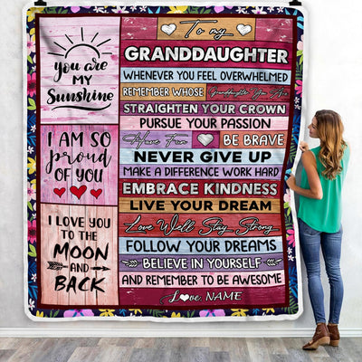 Personalized To My Granddaughter Blanket From Grandma Nana Believe In Yourself Awesome Pink Wood Birthday Graduation Christmas Customized Fleece Blanket | siriusteestore