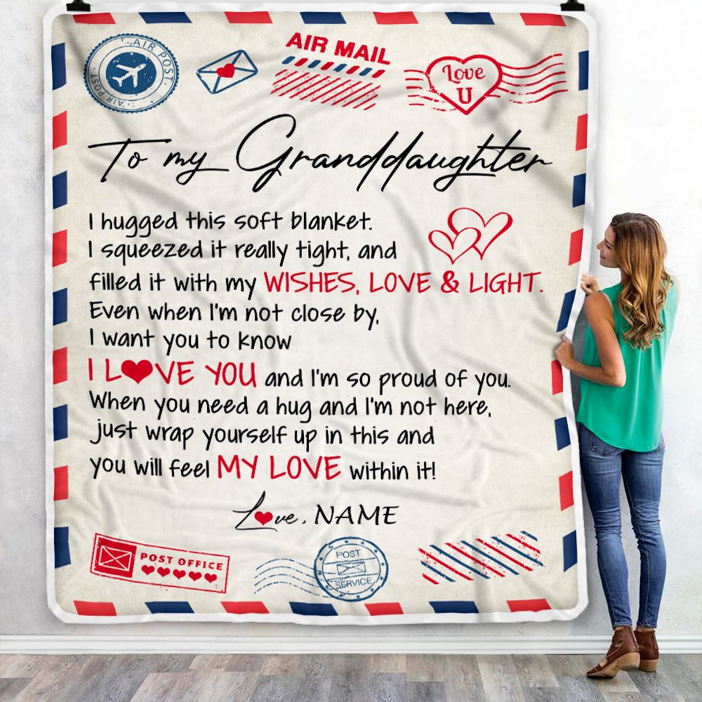 Personalized To My Granddaughter Blanket From Grandma Nana Grandpa Air Mail Letter I Love You Granddaughter Birthday Christmas Customized Fleece Throw Blanket | siriusteestore