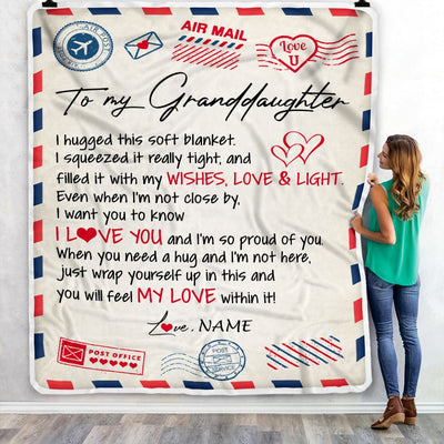 Personalized To My Granddaughter Blanket From Grandma Nana Grandpa Air Mail Letter I Love You Granddaughter Birthday Christmas Customized Fleece Throw Blanket | siriusteestore
