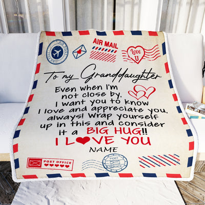 Personalized To My Granddaughter Blanket From Grandma Nana Grandpa I Love You Hugs Air Mail Letter Birthday Christmas Graduation Customized Fleece Blanket | siriusteestore