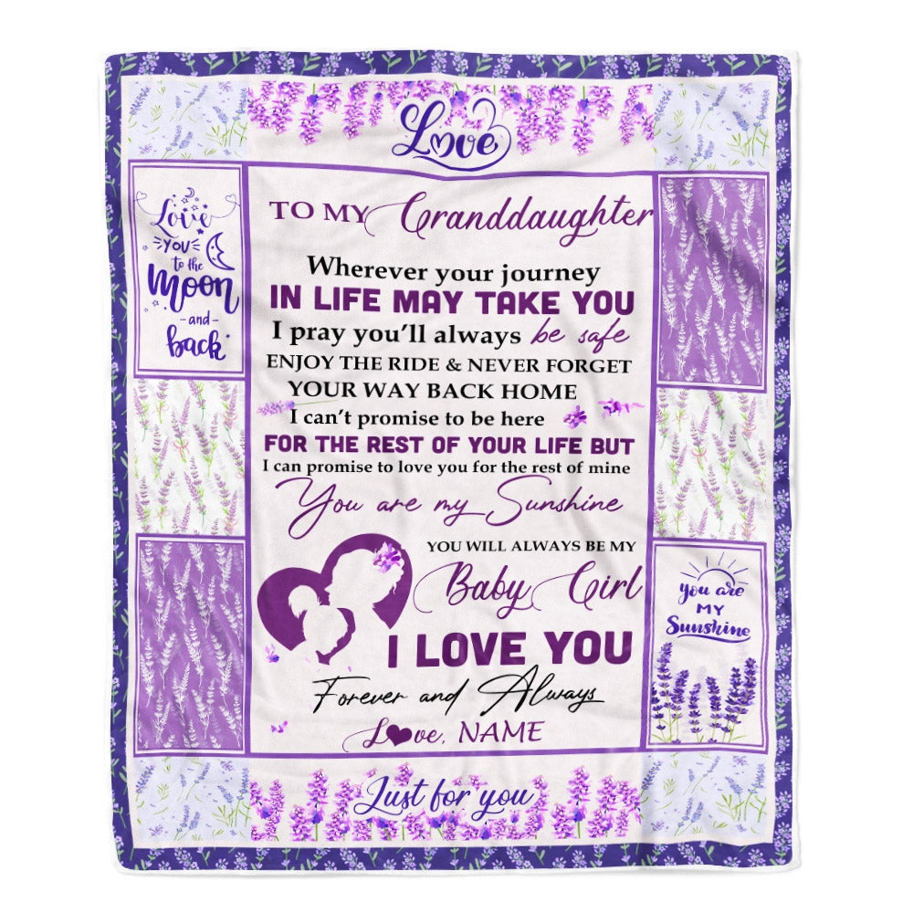 Personalized To My Granddaughter Blanket From Grandma Nana Love You Are My Sunshine Flower Purple Birthday Christmas Customized Fleece Blanket | siriusteestore