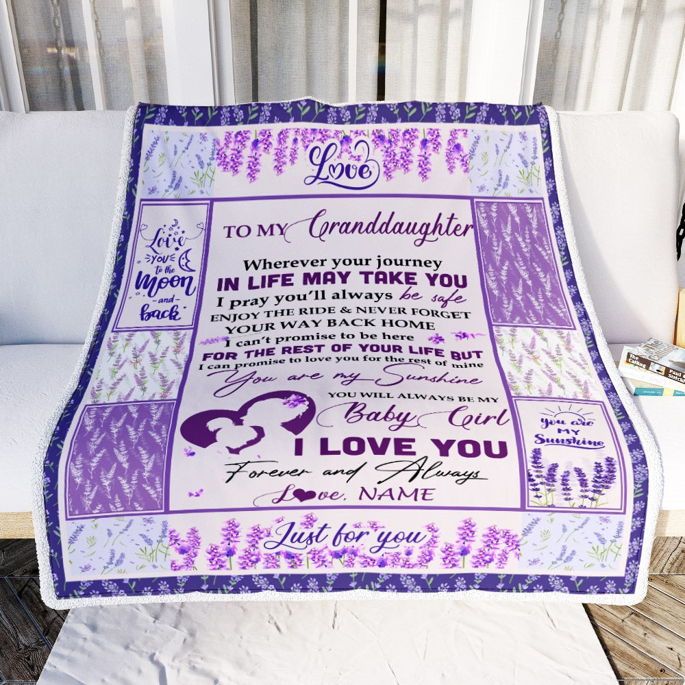 Personalized To My Granddaughter Blanket From Grandma Nana Love You Are My Sunshine Flower Purple Birthday Christmas Customized Fleece Blanket | siriusteestore