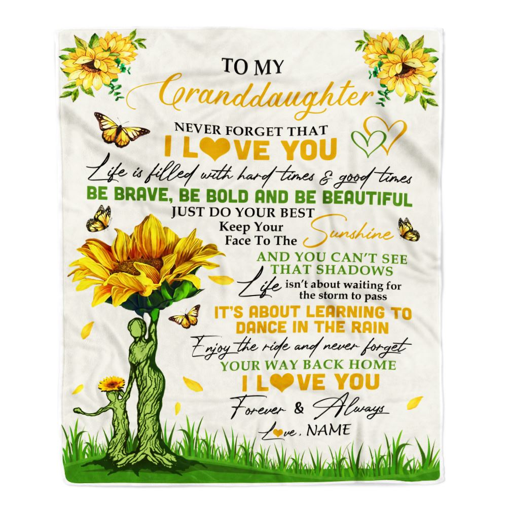 Personalized To My Granddaughter Blanket From Grandma Nana Never Forget That I Love You Sunflower Granddaughter Birthday Christmas Customized Fleece Blanket | siriusteestore