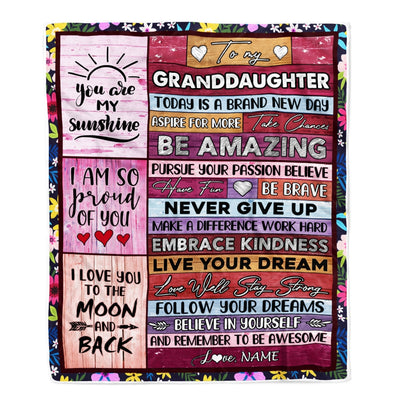 Personalized To My Granddaughter Blanket From Grandma Nana Never Give Up Live Your Dream Pink Wood Birthday Graduation Christmas Customized Fleece Blanket | siriusteestore