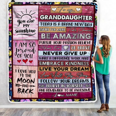Personalized To My Granddaughter Blanket From Grandma Nana Never Give Up Live Your Dream Pink Wood Birthday Graduation Christmas Customized Fleece Blanket | siriusteestore