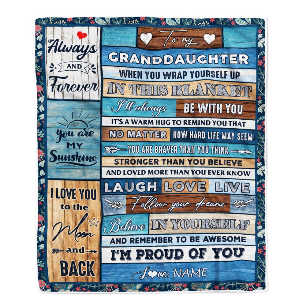 Personalized To My Granddaughter Blanket From Grandma Nana Papa Believe in Yourself Wood Granddaughter Birthday Christmas Customized Bed Fleece Throw Blanket | siriusteestore