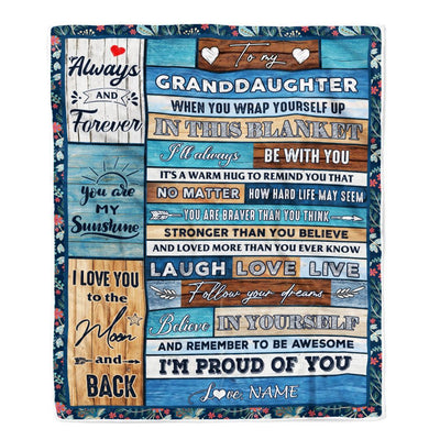 Personalized To My Granddaughter Blanket From Grandma Nana Papa Believe in Yourself Wood Granddaughter Birthday Christmas Customized Bed Fleece Throw Blanket | siriusteestore