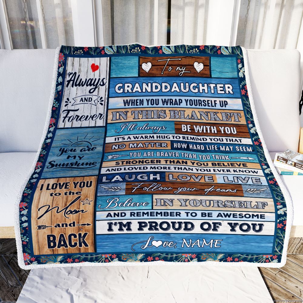 Personalized To My Granddaughter Blanket From Grandma Nana Papa Believe in Yourself Wood Granddaughter Birthday Christmas Customized Bed Fleece Throw Blanket | siriusteestore