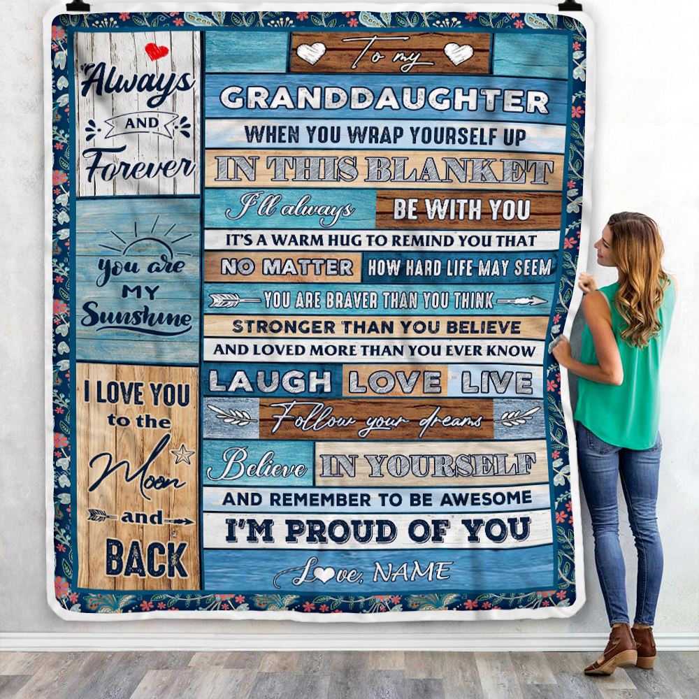 Personalized To My Granddaughter Blanket From Grandma Nana Papa Believe in Yourself Wood Granddaughter Birthday Christmas Customized Bed Fleece Throw Blanket | siriusteestore