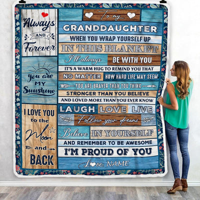Personalized To My Granddaughter Blanket From Grandma Nana Papa Believe in Yourself Wood Granddaughter Birthday Christmas Customized Bed Fleece Throw Blanket | siriusteestore