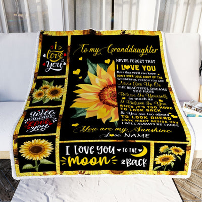 Personalized To My Granddaughter Blanket From Grandma Nana Papa Never Forget I Love You Sunflower Granddaughter Graduation Birthday Customized Fleece Blanket | siriusteestore