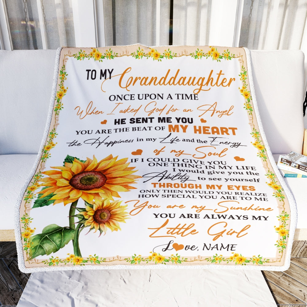 Personalized To My Granddaughter Blanket From Grandma Once Upon A Time When I Asked God For An Angel Sunflower Birthday Christmas Customized Fleece Blanket | siriusteestore