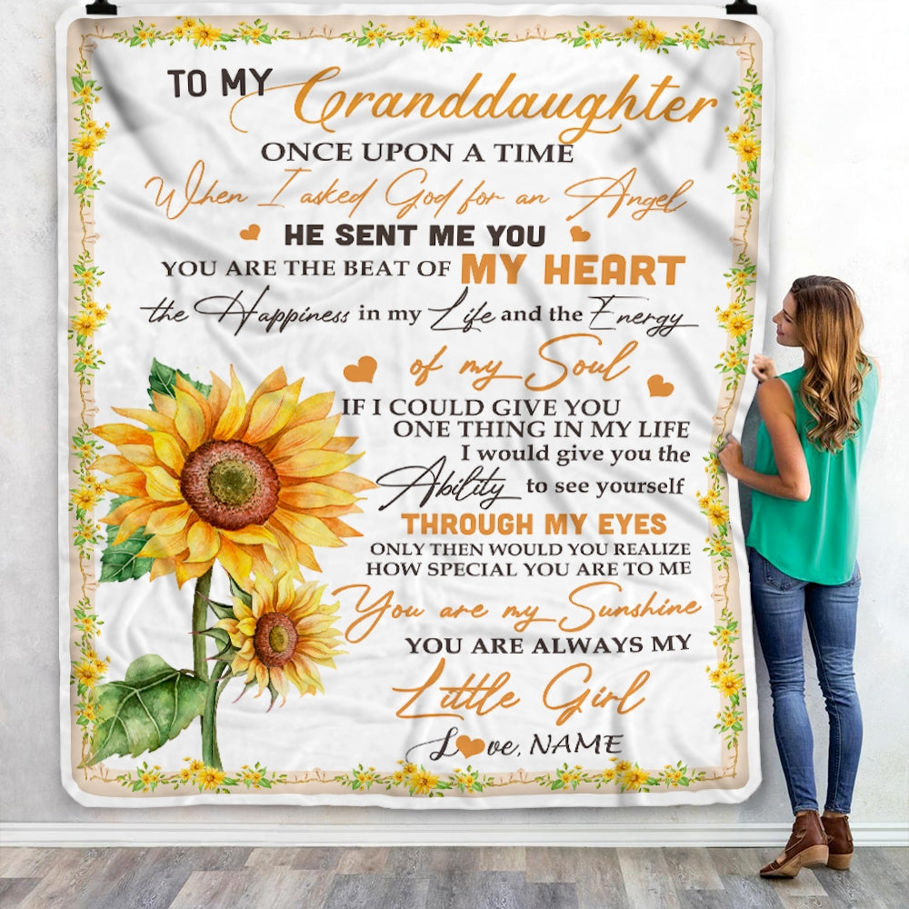 Personalized To My Granddaughter Blanket From Grandma Once Upon A Time When I Asked God For An Angel Sunflower Birthday Christmas Customized Fleece Blanket | siriusteestore