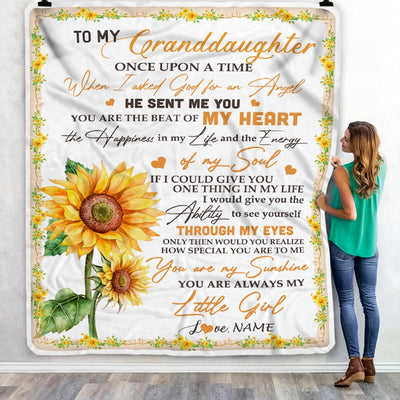Personalized To My Granddaughter Blanket From Grandma Once Upon A Time When I Asked God For An Angel Sunflower Birthday Christmas Customized Fleece Blanket | siriusteestore