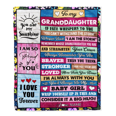 Personalized To My Granddaughter Blanket From Grandma Papa Grandpa Wood I Am The Storm Granddaughter Birthday Christmas Customized Fleece Throw Blanket | siriusteestore