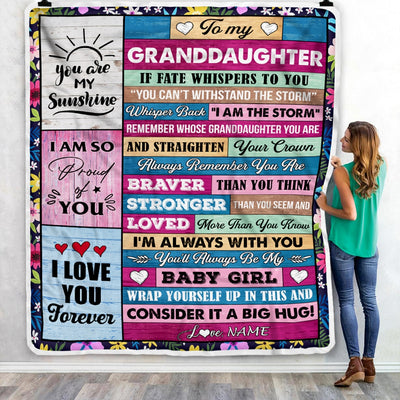 Personalized To My Granddaughter Blanket From Grandma Papa Grandpa Wood I Am The Storm Granddaughter Birthday Christmas Customized Fleece Throw Blanket | siriusteestore