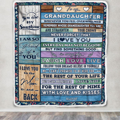 Personalized To My Granddaughter Blanket From Grandma Papa Wood Whenever You Feel Overwhelmed Granddaughter Birthday Christmas Customized Fleece Blanket | siriusteestore