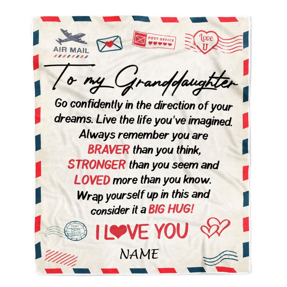 Personalized To My Granddaughter Blanket From Grandma Pops Air Mail Letter Confidently I Love You Granddaughter Birthday Christmas Customized Fleece Blanket | siriusteestore
