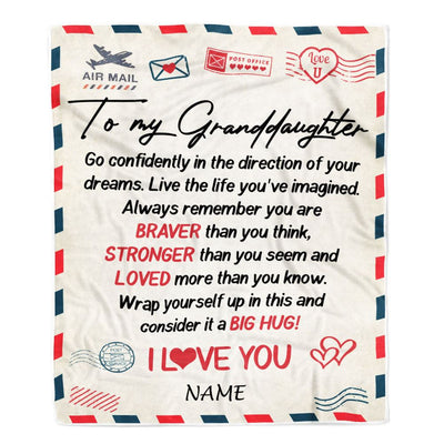 Personalized To My Granddaughter Blanket From Grandma Pops Air Mail Letter Confidently I Love You Granddaughter Birthday Christmas Customized Fleece Blanket | siriusteestore