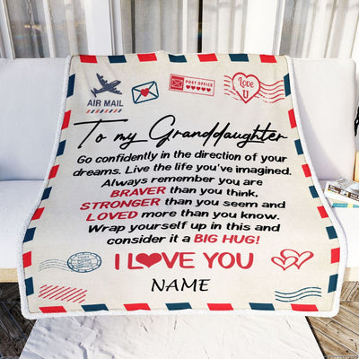 Personalized To My Granddaughter Blanket From Grandma Pops Air Mail Letter Confidently I Love You Granddaughter Birthday Christmas Customized Fleece Blanket | siriusteestore