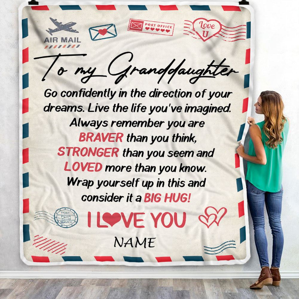 Personalized To My Granddaughter Blanket From Grandma Pops Air Mail Letter Confidently I Love You Granddaughter Birthday Christmas Customized Fleece Blanket | siriusteestore