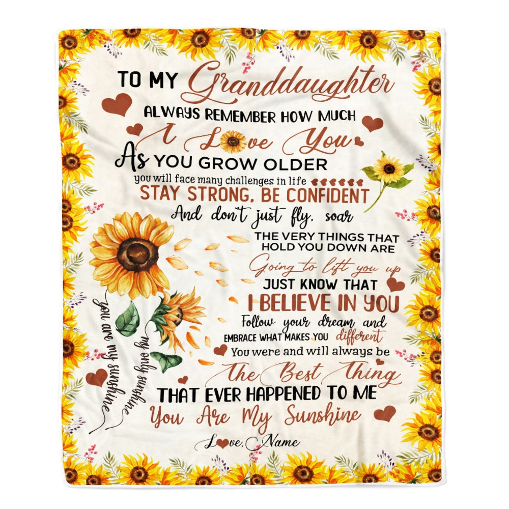 Personalized To My Granddaughter Blanket From Grandma Sunflower Always Remember How Much I Love You Birthday Christmas Fleece Blanket | siriusteestore