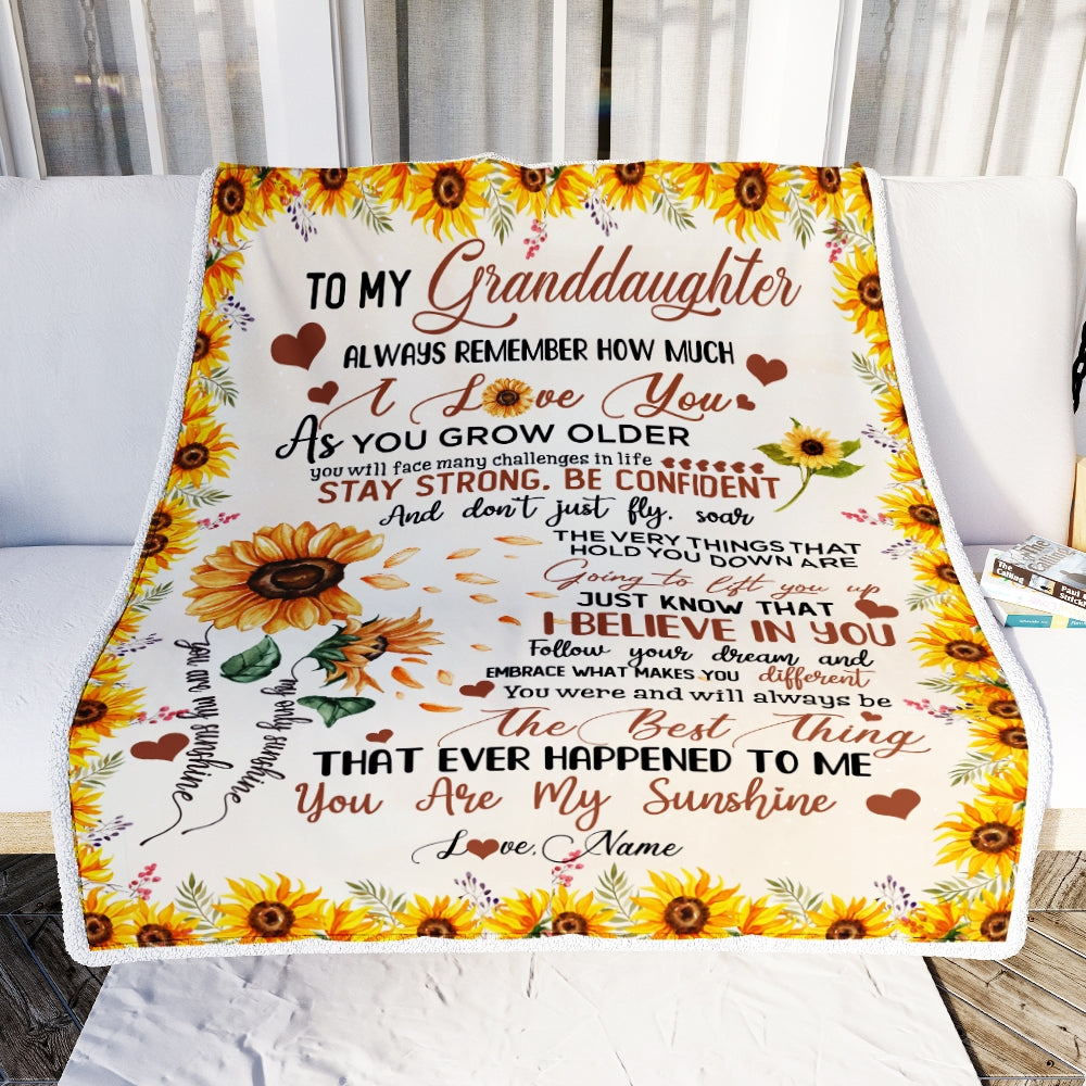 Personalized To My Granddaughter Blanket From Grandma Sunflower Always Remember How Much I Love You Birthday Christmas Fleece Blanket | siriusteestore