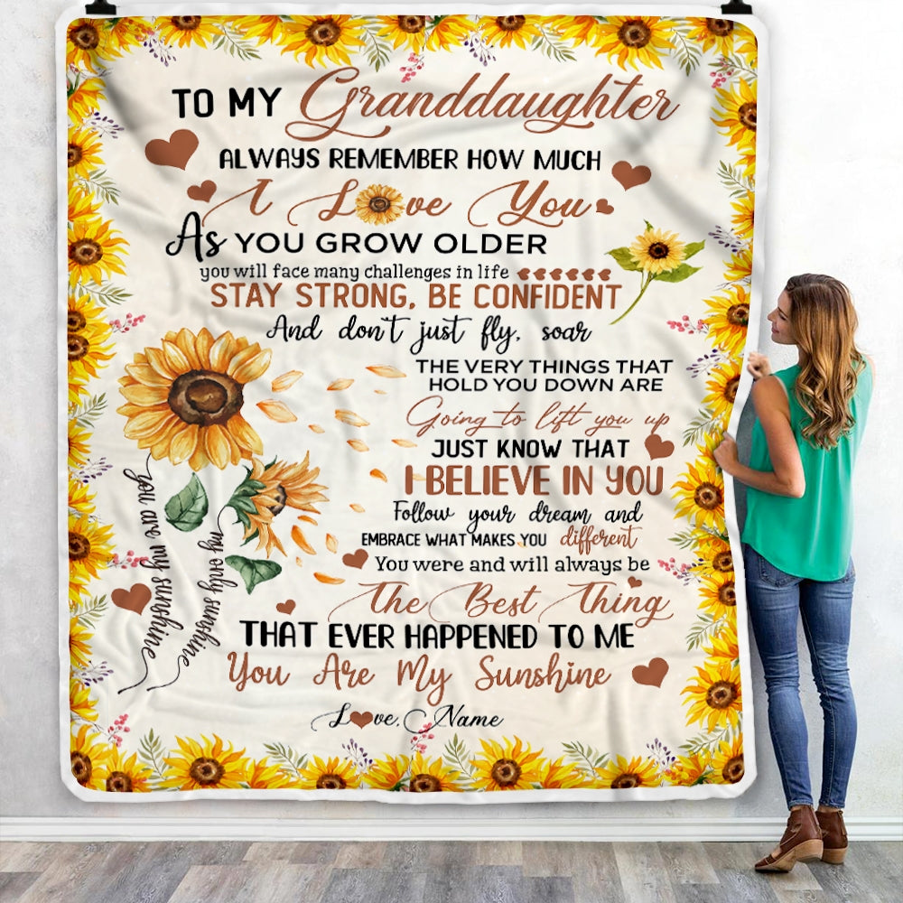Personalized To My Granddaughter Blanket From Grandma Sunflower Always Remember How Much I Love You Birthday Christmas Fleece Blanket | siriusteestore