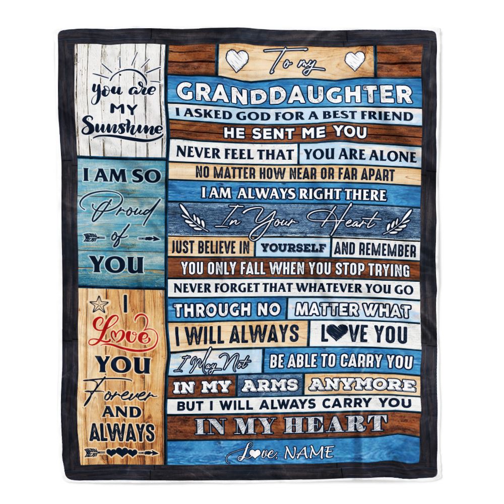 Personalized To My Granddaughter Blanket From Grandma Wood I Asked God For A Best Friend Granddaughter Birthday Christmas Customized Bed Fleece Throw Blanket | siriusteestore
