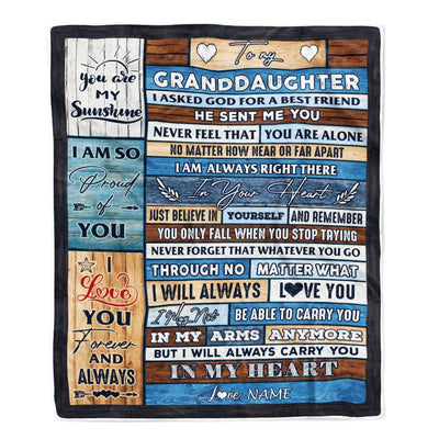 Personalized To My Granddaughter Blanket From Grandma Wood I Asked God For A Best Friend Granddaughter Birthday Christmas Customized Bed Fleece Throw Blanket | siriusteestore
