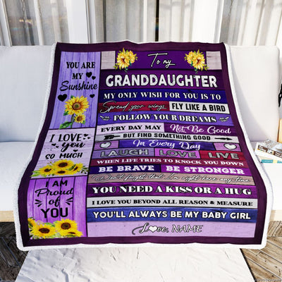 Personalized To My Granddaughter Blanket From Grandma Wood Laugh Love Live Sunflower Granddaughter Birthday Graduation Christmas Customized Fleece Blanket | siriusteestore