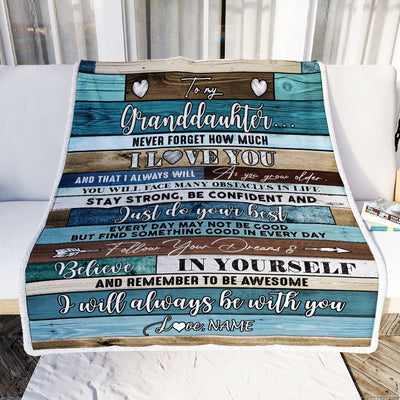Personalized To My Granddaughter Blanket From Grandma Wood Never Forget I Love You Granddaughter Birthday Graduation Christmas Customized Fleece Throw Blanket | siriusteestore