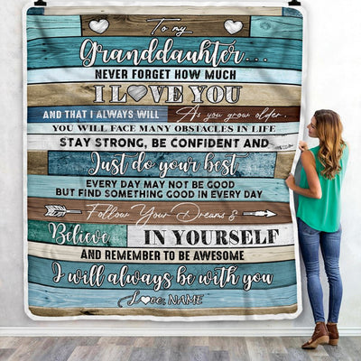 Personalized To My Granddaughter Blanket From Grandma Wood Never Forget I Love You Granddaughter Birthday Graduation Christmas Customized Fleece Throw Blanket | siriusteestore