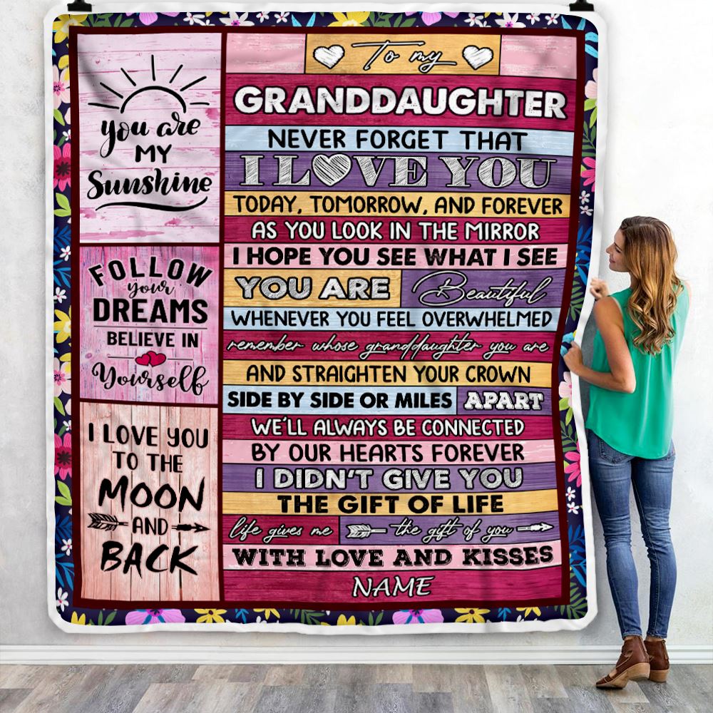 Personalized To My Granddaughter Blanket From Grandma Wood You Are Beautiful Granddaughter Birthday Graduation Christmas Customized Bed Fleece Throw Blanket | siriusteestore