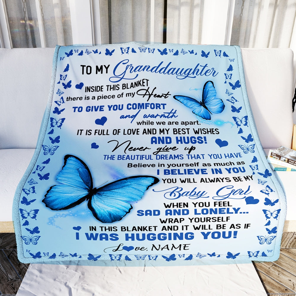 Personalized To My Granddaughter Blanket From Grandpa Grandma Butterfly In Side This Blanket Granddaughter Birthday Christmas Bed Fleece Throw Blanket | siriusteestore