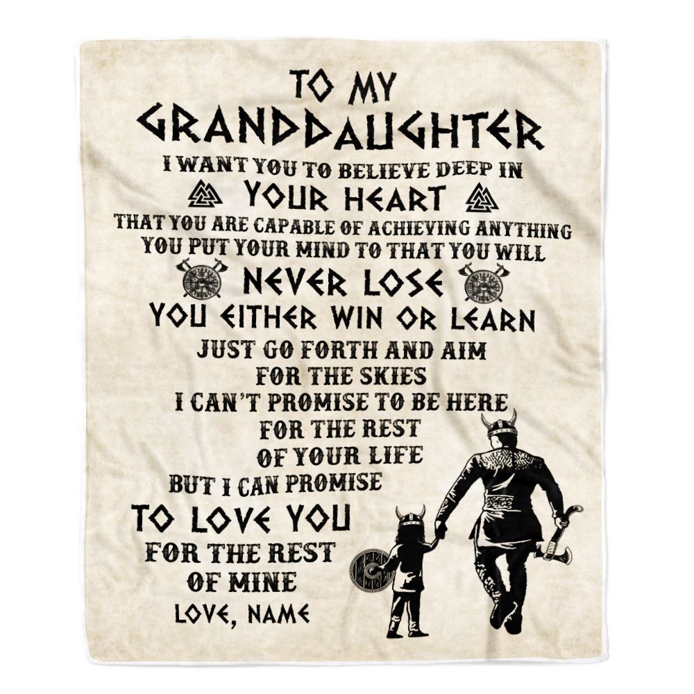 Personalized To My Granddaughter Blanket From Grandpa Pops You Will Never Lose Viking Granddaughter Birthday Christmas Customized Fleece Blanket | siriusteestore