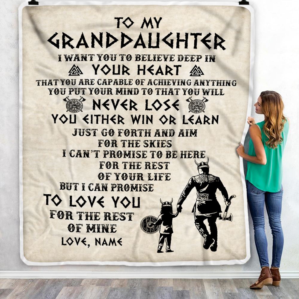 Personalized To My Granddaughter Blanket From Grandpa Pops You Will Never Lose Viking Granddaughter Birthday Christmas Customized Fleece Blanket | siriusteestore