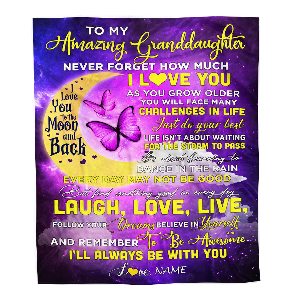 Personalized To My Granddaughter Blanket From Nana Grandma Butterfly Never Forget How Much I Love You Granddaughter Birthday Christmas Fleece Blanket | siriusteestore