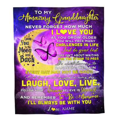 Personalized To My Granddaughter Blanket From Nana Grandma Butterfly Never Forget How Much I Love You Granddaughter Birthday Christmas Fleece Blanket | siriusteestore