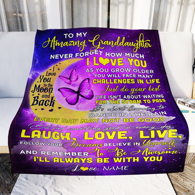Personalized To My Granddaughter Blanket From Nana Grandma Butterfly Never Forget How Much I Love You Granddaughter Birthday Christmas Fleece Blanket | siriusteestore