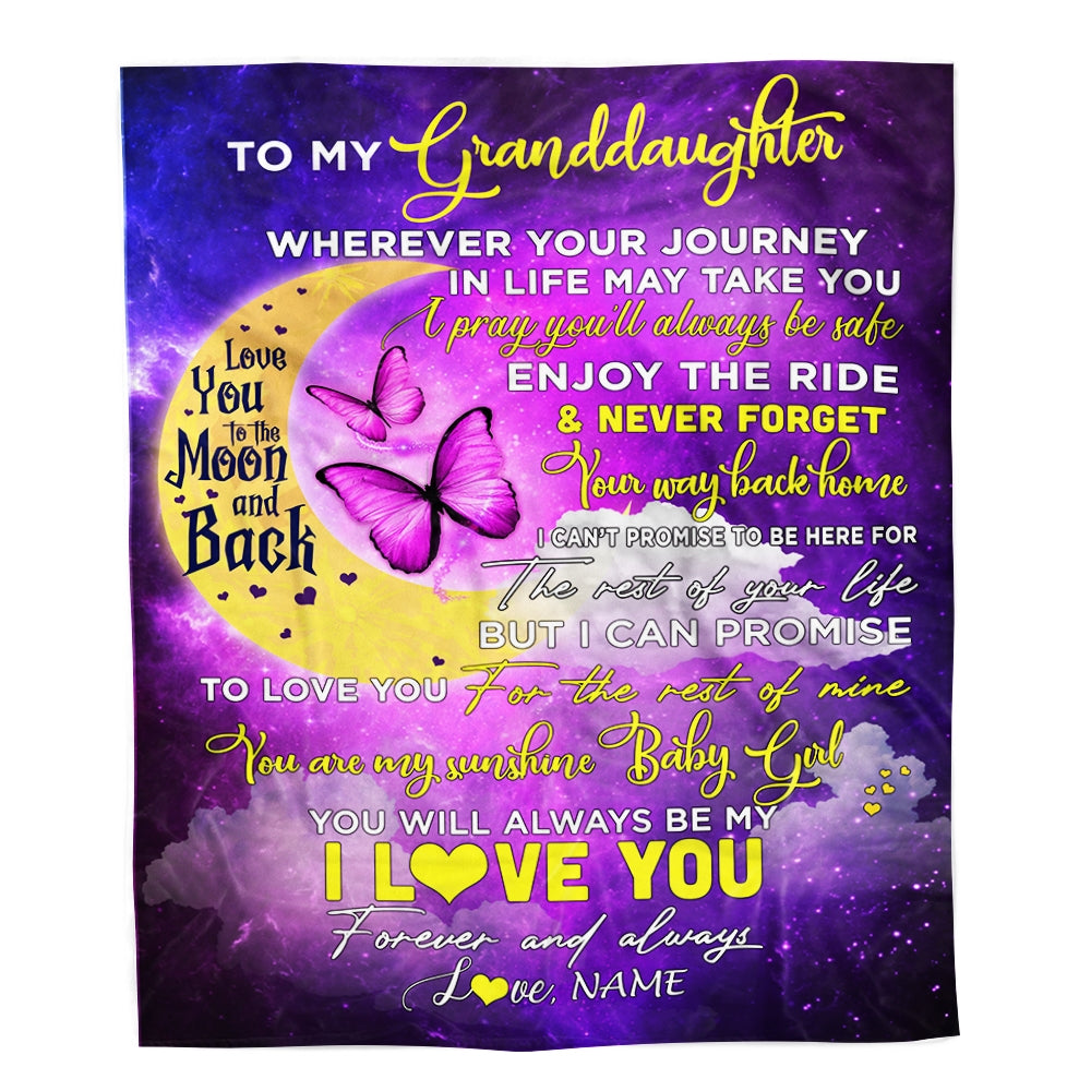 Personalized To My Granddaughter Blanket From Nana Grandma Love You To The Moon And Back Butterfly Granddaughter Birthday Christmas Customized Fleece Blanket | siriusteestore