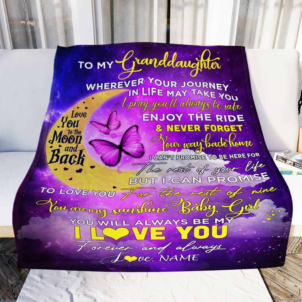 Personalized To My Granddaughter Blanket From Nana Grandma Love You To The Moon And Back Butterfly Granddaughter Birthday Christmas Customized Fleece Blanket | siriusteestore