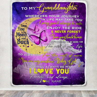 Personalized To My Granddaughter Blanket From Nana Grandma Love You To The Moon And Back Butterfly Granddaughter Birthday Christmas Customized Fleece Blanket | siriusteestore