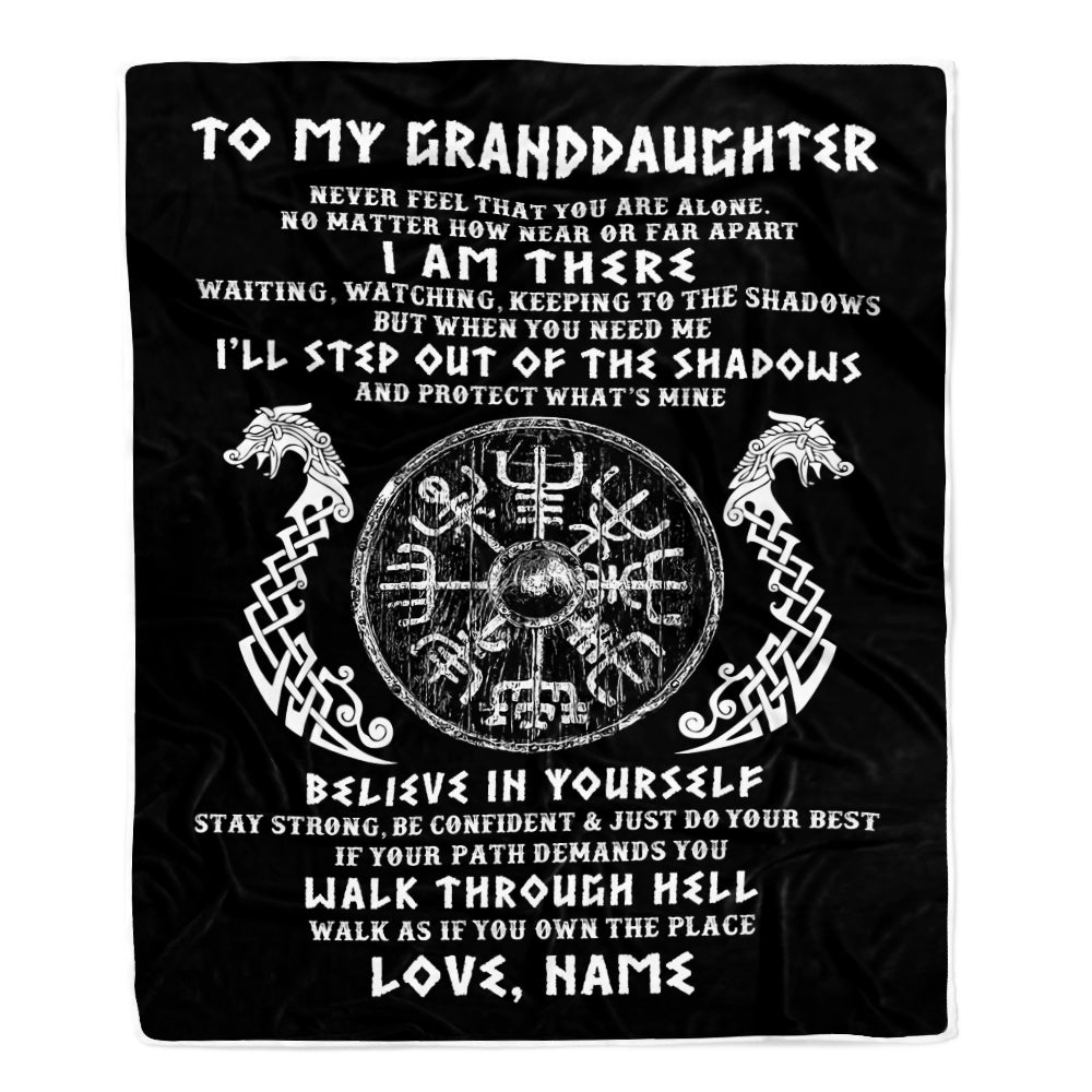 Personalized To My Granddaughter Blanket Viking Never Feel You Are Alone Odin Scandinavian Norse Runes Birthday Christmas Customized Bed Fleece Throw Blanket | siriusteestore
