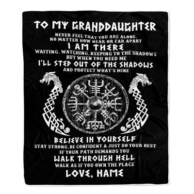 Personalized To My Granddaughter Blanket Viking Never Feel You Are Alone Odin Scandinavian Norse Runes Birthday Christmas Customized Bed Fleece Throw Blanket | siriusteestore
