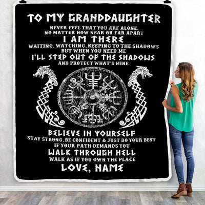 Personalized To My Granddaughter Blanket Viking Never Feel You Are Alone Odin Scandinavian Norse Runes Birthday Christmas Customized Bed Fleece Throw Blanket | siriusteestore
