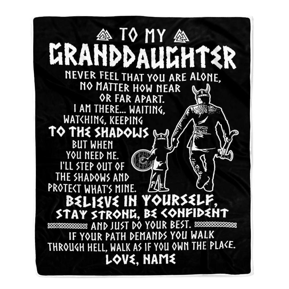 Personalized To My Granddaughter Blanket Viking Never Feel You Are Alone Scandinavian Runes Viking Birthday Christmas Customized Bed Fleece Blanket | siriusteestore